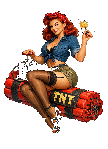 Pin-up-Girl auf einer Bombe